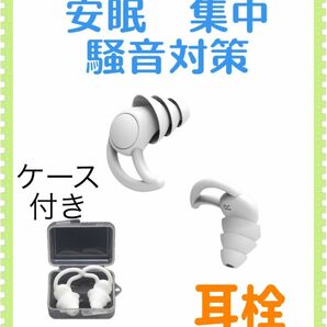 白ケース付耳栓 シリコンフィット 水洗い可能  清潔 快眠睡眠安眠 遮音防音 3層構造 水泳 ライブフェス聴覚保護の画像1