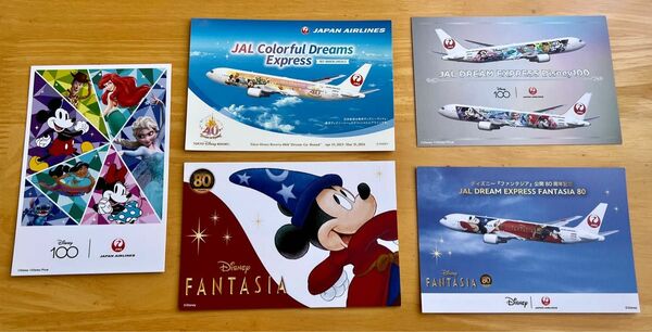 【非売品】JAL 日本航空　ディズニーポストカード5枚セット