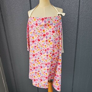 即決 送料込 ハンドメイド 授乳ケープ ナーシングカバー 綿麻 コットンリネン 桃色ピンク 小鳥 花 ちょうちょ 橙オレンジ系 移動 出産準備