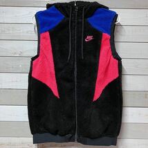 SIZE S NIKE REVERSIBLE FLEECE NYLON HOODIE VEST BLACK ナイキ フリース ナイロン リバーシブル パーカー ベスト_画像1