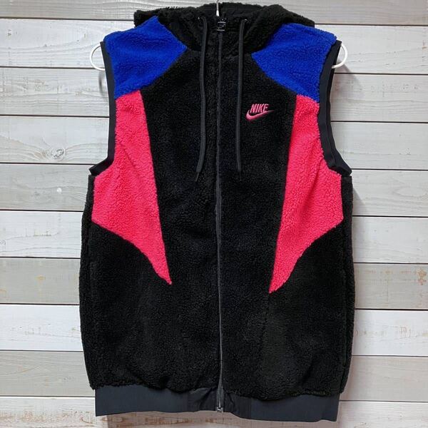 SIZE S NIKE REVERSIBLE FLEECE NYLON HOODIE VEST BLACK ナイキ フリース ナイロン リバーシブル パーカー ベスト