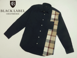  new goods BLACK LABEL CRESTBRIDGE Black Label k rest Bridge flax . side check oxford shirt [L] navy 