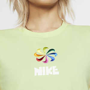 NIKE W PINWHEEL Tee イエロー S ナイキ レディース Tシャツ スウッシュ ロゴ 風車 カラフル 刺繍 レインボー CI1124-335