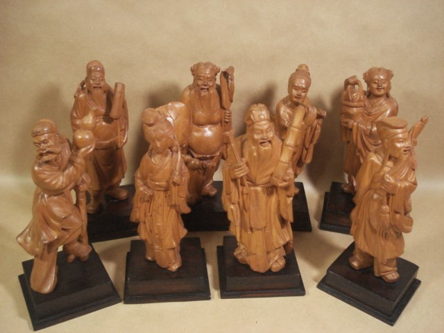 今なら即納 【趣楽】 中国古玩 時代 木彫り漢詩彫り如意 長さ３３