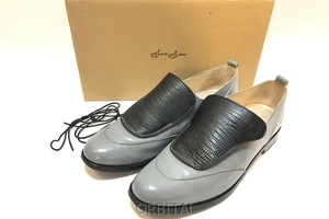 経堂) サンシー SUNSEA シェルシューズ 革靴 レザー サイズ3 定価6.3万位 グレー ブラック 20SS