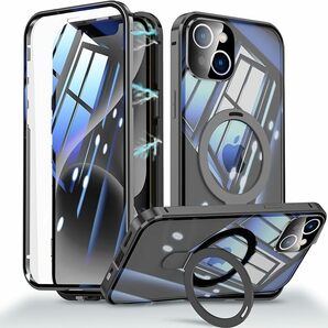 iPhone 15 iPhone 15Plus用 ケース 両面保護+MagSafe対応+ロック式+多機能一体スタンド ガラスケース アイフォン15 プラス スマホケース の画像1