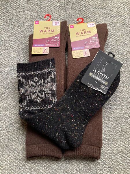 DAISO ダイソー ハイソックス ソックス オールパイル 裏起毛 ルームソックス WARM リラックスタイム
