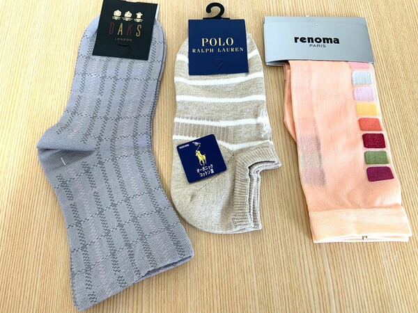 未使用 DAKS ダックス POLO Ralph Lauren ポロ ラルフローレン renoma レノマ 靴下 3足セット 22-24 23-25cm レディース ソックス