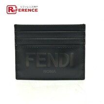 FENDI フェンディ 7M0164 ロゴ 名刺入れ パスケース カードケース レザー ブラック メンズ【中古】未使用_画像1