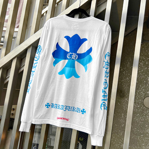 [.. shop limitation / super rare ]CHROME HEARTS Chrome Hearts CH plus long sleeve T-shirt white white M long sleeve long T blue light blue red print 