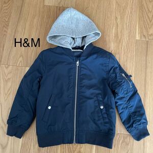 【新品】H&M 100cm ジャンパー フード付き ジャケット MA-1 ネイビー 美品 未使用 90 95 100