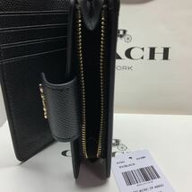 COACH 新品箱付き　6390 二つ折り財布 ミディアムウォレット　黒　ブラック　ラグジュアリークロスグレーン　コーナージップウォレット_画像6