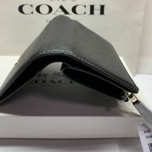 COACH 新品箱付き　6390 二つ折り財布 ミディアムウォレット　黒　ブラック　ラグジュアリークロスグレーン　コーナージップウォレット_画像8