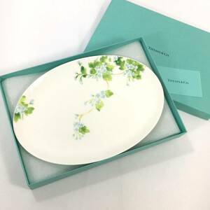 【未使用】ティファニー リーフ オーバルプラター 26cm オーバルプレート サンザシ 花柄 箱付 TIFFANY&Co.