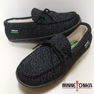 最値!新品!定14850円!人気の内側モコモコ素材!ミネトンカ【MINNETONKA】高級スリッポン モカシン シューズ!名作マーブルブラック!黒 26cm