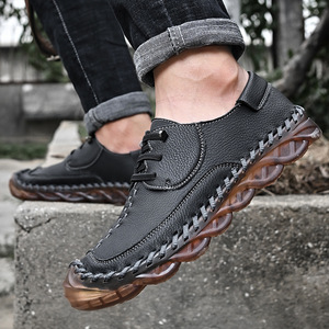  new work super rare men's walking shoes original leather shoes gentleman shoes sneakers light weight Loafer ventilation outdoor shoes black 24cm~28cm