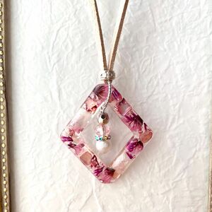 ハンドメイド★レジン ネックレスピンク系 ドライフラワー