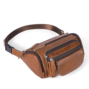  cow leather original leather waist bag men's body bag 2way light weight high capacity outdoor hip bag belt bag 