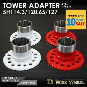 ワイヤーホイール T's WIRE タワーアダプター 5穴マルチピッチ（5H 114.3/120.65/127） 1台分　＜ローライダー/USDM/インパラ/キャデ＞