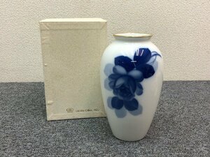 ② 未使用品 大倉陶園 花瓶 花生 ブルーローズ 高さ23cm 口径7.5cm