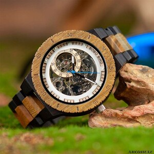  stylish skeleton wooden wristwatch self-winding watch machine light weight men's dressing up natural tree wooden watch antique casual wood man wristwatch 