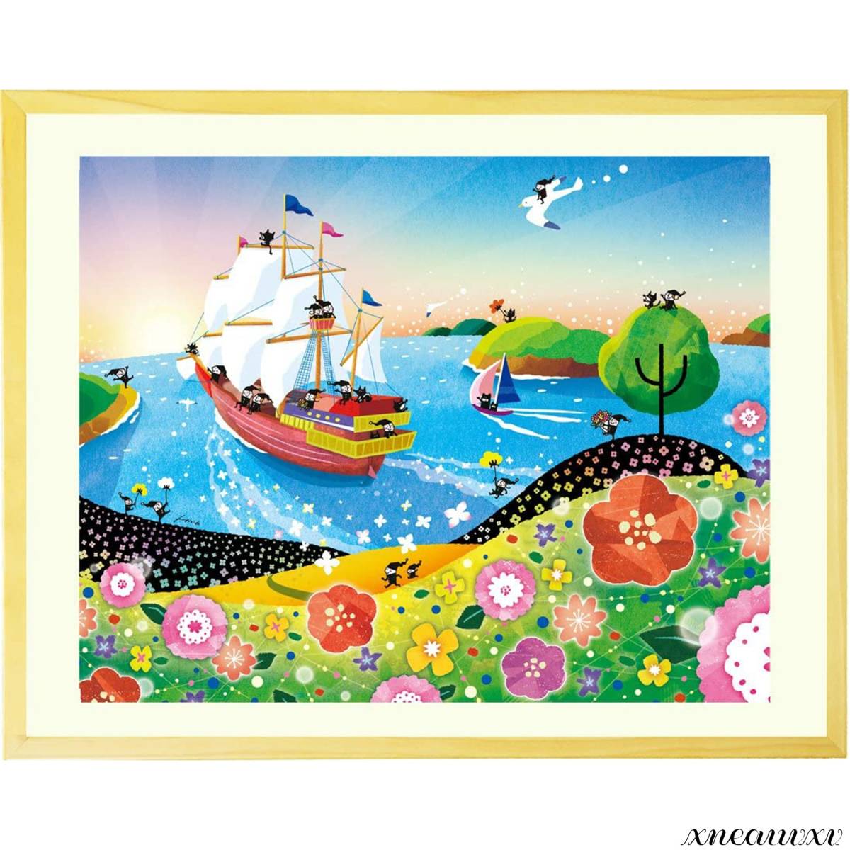 Peinture colorée, Matin brillant, Intérieur, Tenture, Décoration de la chambre, la reproduction, Peinture décorative, Toile de peinture, Mer, Bateau, Feng Shui, Bonne chance, Lever du soleil, Art mural, Redécoration, Ouvrages d'art, Peinture, acrylique, Entaille