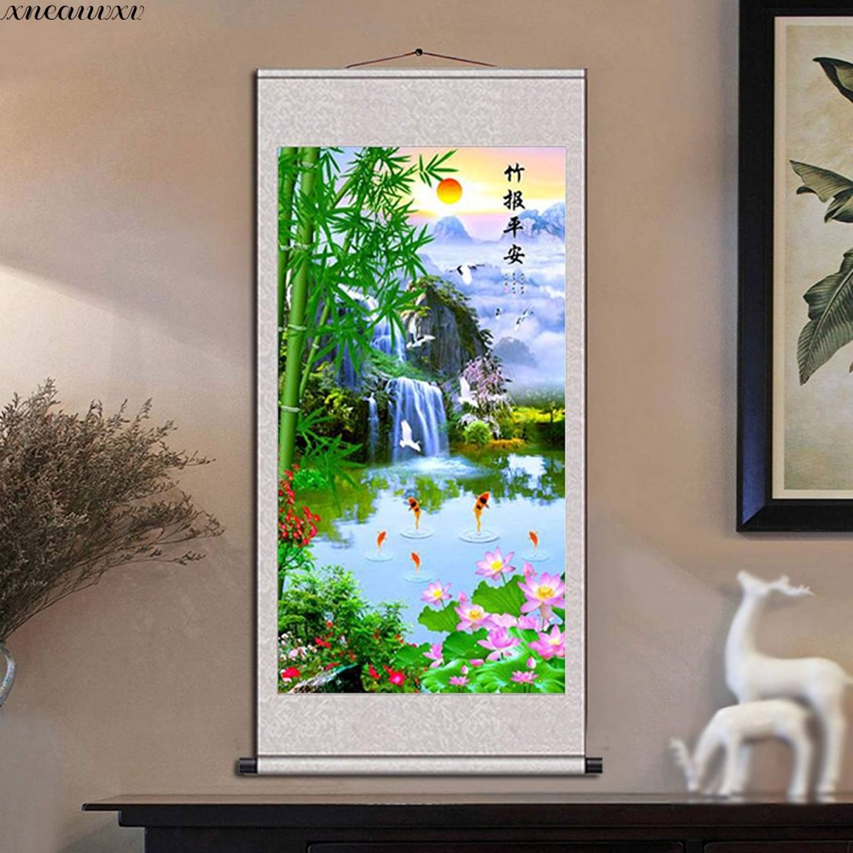 Classical beauty hanging scroll Bamboo Pond Bird Interior Wall hanging Reproduction Room decoration Painting Nature Good luck Lucky item Decorative painting Art Decoration Redecoration Vertical, Artwork, Painting, acrylic, Gash