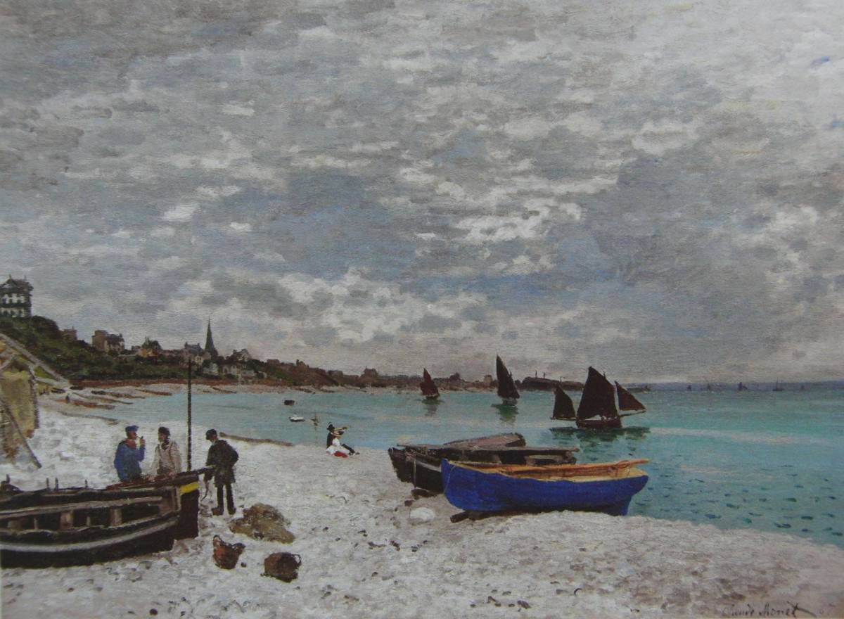 The Beach of Saint-Adresse, Cloudy skies., Claude Monet, Rare art books and framed paintings, Nature, Landscape, France, New Picture Frame, In good condition, free shipping, Painting, Oil painting, Nature, Landscape painting
