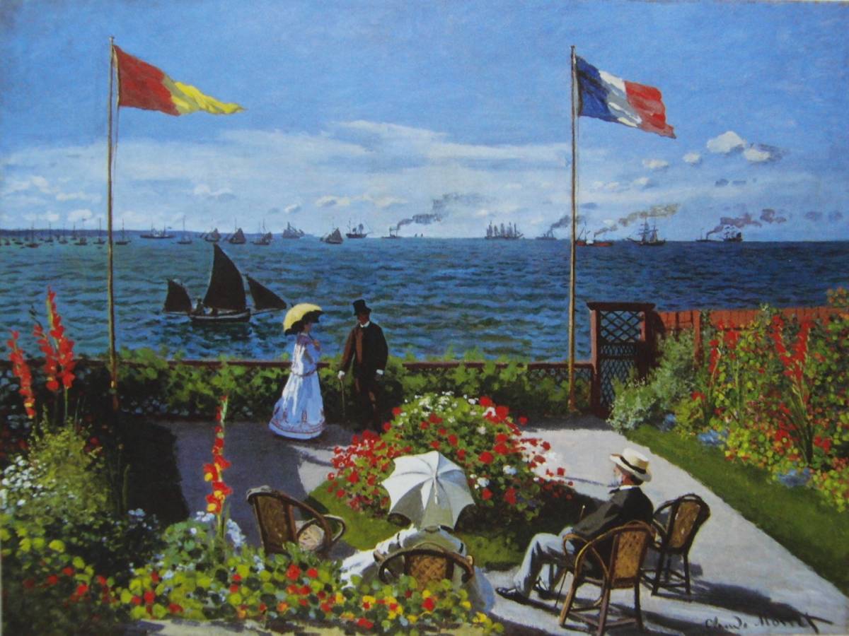 The Terrace of Saint-Adresse, Claude Monet, Rare art books and framed paintings, Nature, Landscape, France, New Picture Frame, In good condition, free shipping, Painting, Oil painting, Nature, Landscape painting