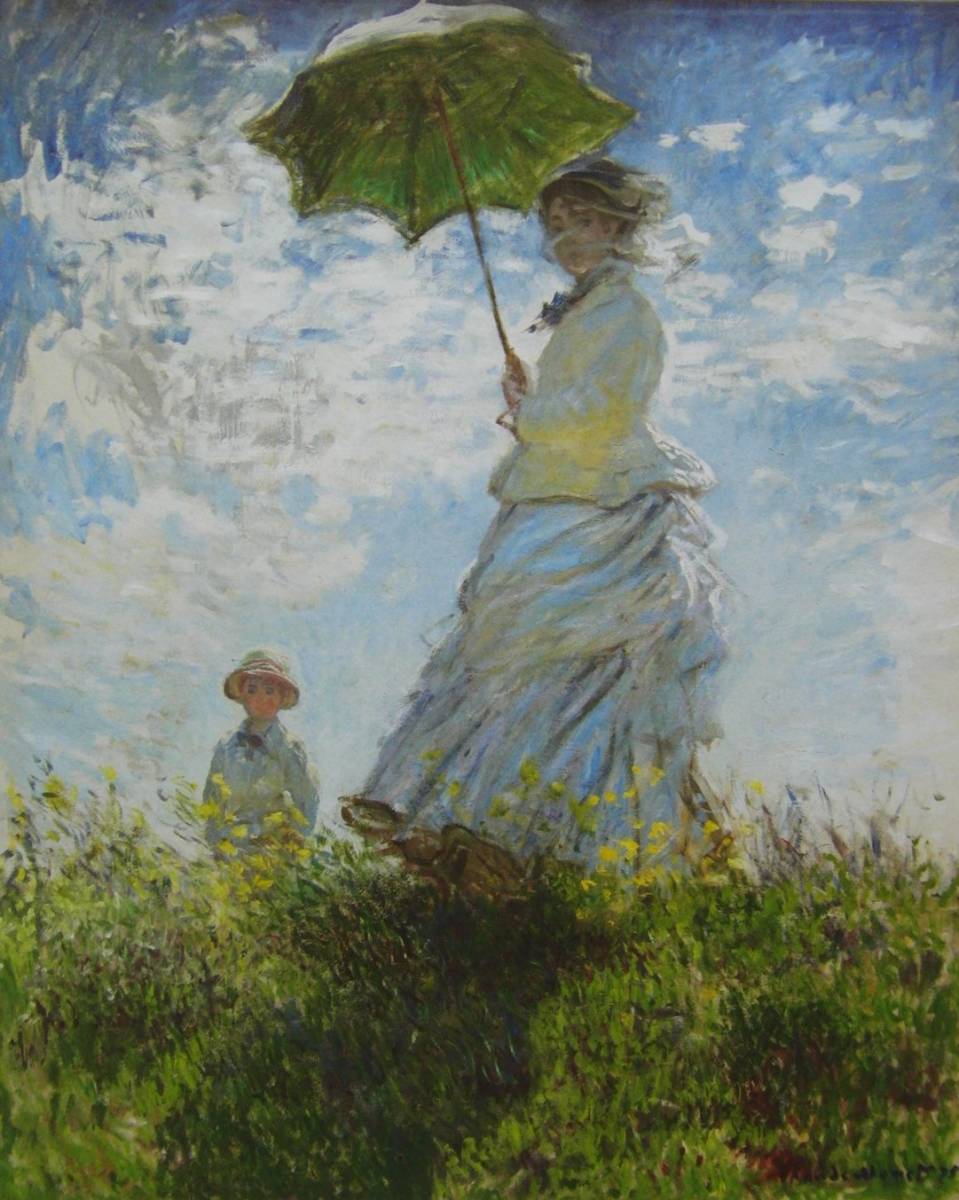 stroll, A woman holding a parasol, Claude Monet, Rare art books and framed paintings, Nature, Landscape, France, New Picture Frame, In good condition, free shipping, Painting, Oil painting, Nature, Landscape painting