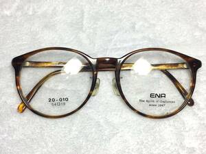 デッドストック ENA セル 眼鏡 20-010 ブラウン デミ 54 ボストン 丸 ビンテージ 日本製 未使用 茶 フレーム 昭和 レトロ 恵那眼鏡