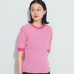 Healthknit ボーダー　ワッフル　T ピンク