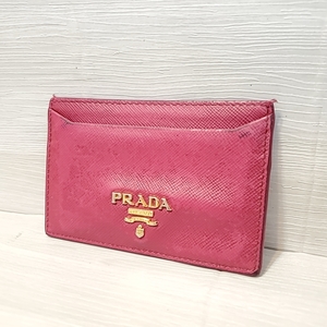 1816 即決 PRADA プラダ カード入れ カードケース 名刺入れ パスケース ピンク系 本革 レザー ロゴ