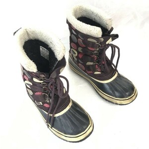 カナダ老舗☆ソレル/SOREL☆スノーブーツ【24.0/水玉柄　茶/brown】インナー付き/雪作業/防水◇bWB73-23