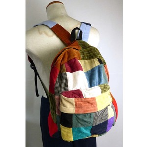  corduroy patchwork rucksack / backpack [ used ]10i-6-008