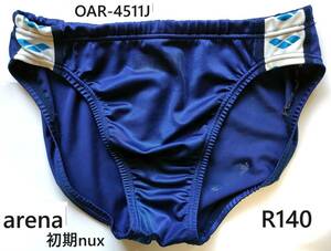 【R140】arena nux初期 競パン OAR-4511J 青紺ネイビーブルー 競泳水着 R140サイズ 光沢 つるつる ハイレグ ビキニ ブーメラン デサント