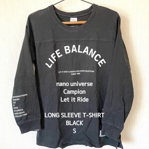 ナノユニバース チャンピオン レットイットライド トリプルコラボ ロンT 長袖Tシャツ メンズ 匿名配送 黒 ブラック S