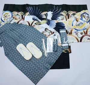 Shichigo 35 -Heear -Sold Boy Haori Haori Hakama Full Set Celebration Kimonkama M Shalin Rinzo, расположенный великолепный глубоко зеленый Hawkkama Change New No34259 Co., Ltd.