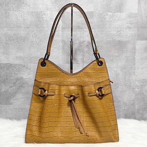 美品 LANCEL PARIS クロコ型押し トートバッグ ハンドバッグ ショルダー 肩がけ レザー ブラウン系 キャメル ランセル