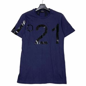 美品 N°21 ロゴプリント Tシャツ カットソー トップス コットン 綿 ネイビー 紺 ヌメロヴェントゥーノ