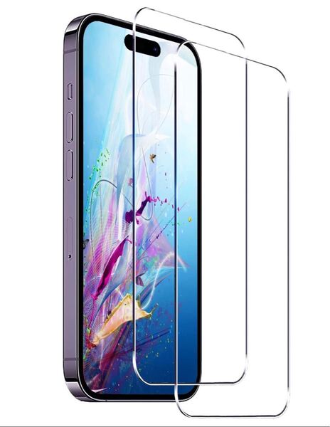 2枚セット iPhone 15 Pro Max用全面保護ガラスフィルム 透明 6.7インチ