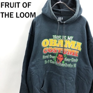 【人気】FRUIT OF THE LOOM / フルーツオブザルーム パーカー オバマ スウェット素材 裏起毛 コットン プリント ブラック サイズXL/S5625