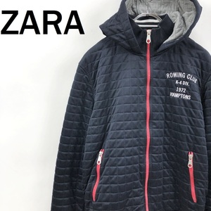 【人気】ZARA / ザラ パーカー ジップアップ フード付き キルティング素材 刺繍 ブラック USAサイズM/S6016