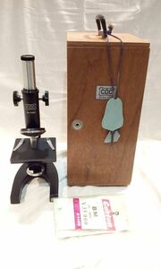 ★7740★カートン光学　理科学習用　顕微鏡　M-852　B型　600X　木製箱　鍵付き　