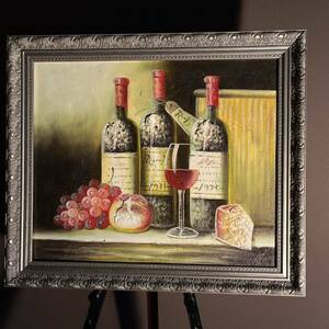 Art hand Auction 手書き油絵 ワインと果樹 額付き インテリア 油彩画, 絵画, 油彩, 静物画