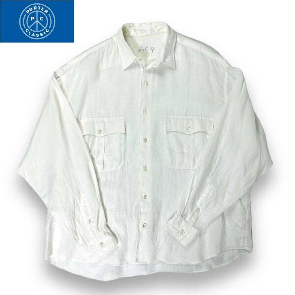 【美品】Porter Classic ポータークラシック ROLL UP LINEN SHIRT FRENCH LINEN ロールアップ リネン シャツ Mサイズ ホワイト 日本製