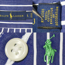 アメリカ購入品 美品 POLO RALPH LAUREN ポロ ラルフローレン ボタンダウンシャツ キャンディーストライプ 緑ポニー 青×白 L_画像9