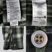 アメリカ購入品 美品 Carhartt カーハート ヘビーネル オンブレチェック シャツ 超ビックサイズ 黒×カーキ×ベージュ 2XL_画像9
