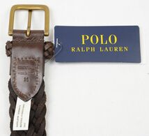 ●POLO RALPHLAURENポロラルフローレン牛革メッシュベルト(茶,36(91)（実質～100cm))新品_画像4