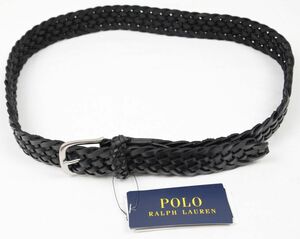 ●POLO RALPHLAURENポロラルフローレン牛革メッシュベルト(黒,36(91)（実質～100cm))新品